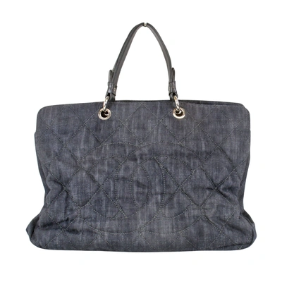 Pre-owned Chanel Shopping Navy Denim - Jeans Tote Bag ()