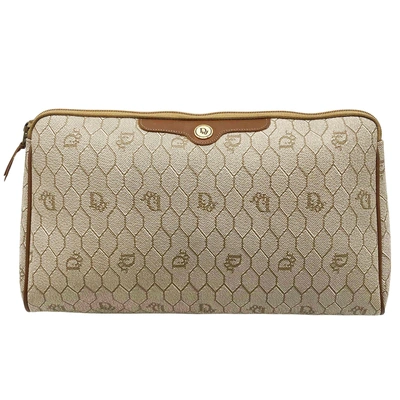 Dior Honeycomb Beige Canvas Clutch Bag () In Brown
