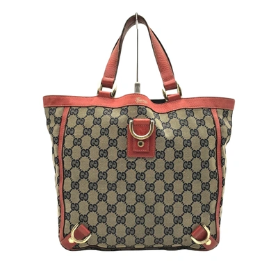Gucci Abbey Grey Canvas Tote Bag () In Red