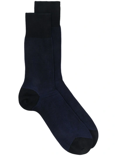 Falke Fine Shadow Ribbed Cotton-blend Socks In Black
