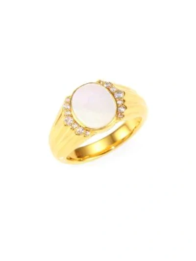 Astley Clarke Women's 18k Goldplated Mother-of-pearl & White Sapphire Signet Ring