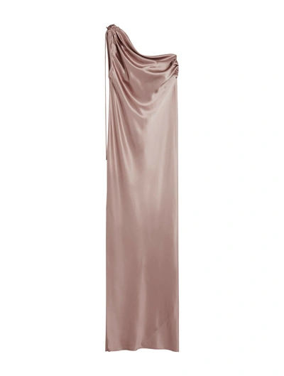 Maxmara Pianoforte Long Silk Dress In Nude & Neutrals