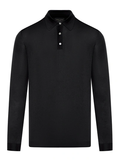 Roberto Collina Long Sleeve Polo In Black