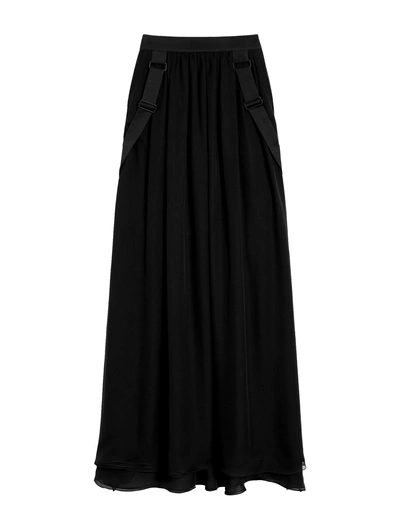 Max Mara Long Skirt In Silk Chiffon In Black