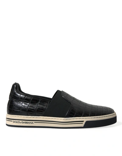 Dolce & Gabbana Black Croc Exotic Leather Trainers Shoes In Brown