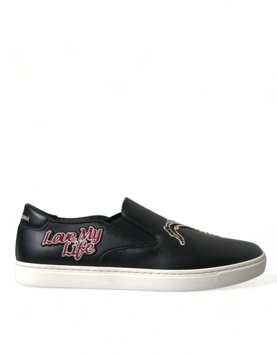 Dolce Gabbana Black Patch Embellished Slip On Men Sneakers