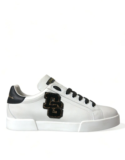 Dolce & Gabbana White Black Portofino Patch Men Sneakers Shoes