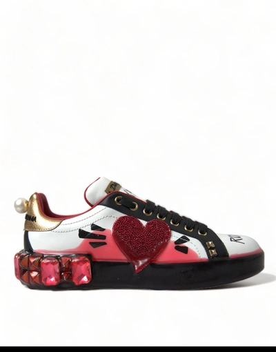 Dolce & Gabbana White Red Crystals Portofino Trainers Women Shoes In Multi