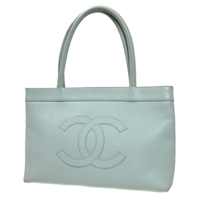 Pre-owned Chanel Cc Leather Tote Bag () In Blue