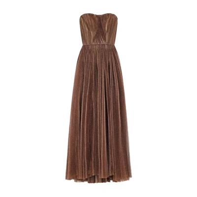 Dolce & Gabbana Long Lamé Tulle Dress In Brown