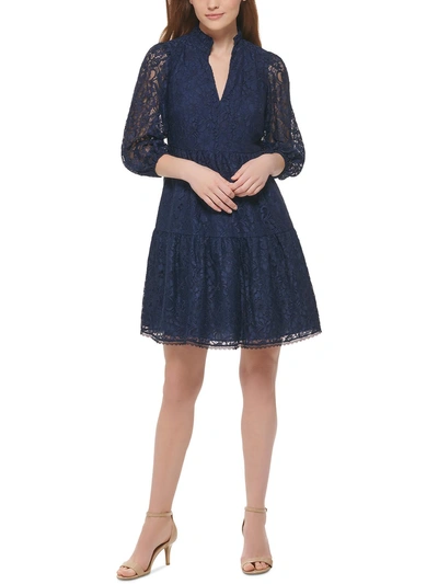 Vince Camuto Womens Lace V-neck Cocktail And Party Dress In Blue