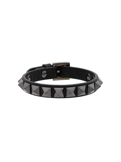 Valentino Garavani Rockstud Leather Bracelet In Black