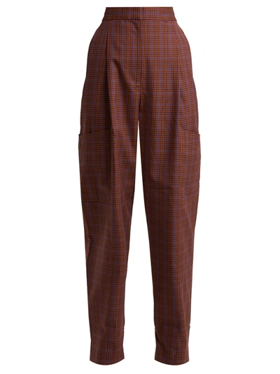 Tibi Checked Twill Tapered Trousers In Brown
