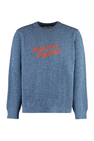 Maison Kitsuné Crew-neck Wool Sweater In Blue