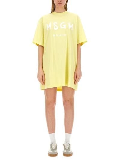 Msgm T-shirt Dress In Yellow