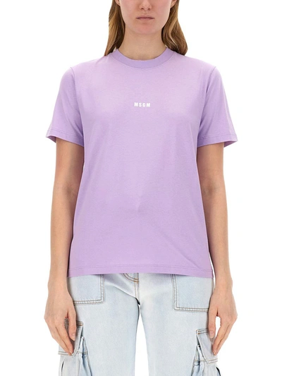 Msgm T-shirt With Logo In Lilac