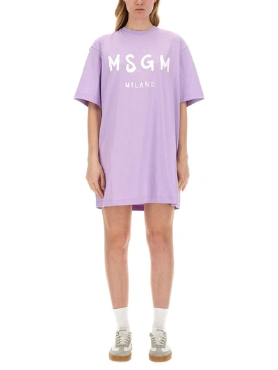Msgm T-shirt Dress In Lilac