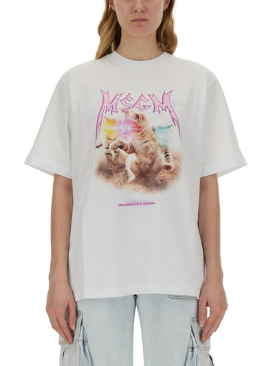 Msgm T-shirt With Print In White