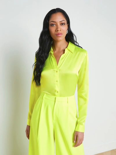 L Agence Tyler Silk Blouse In Neon Citrus