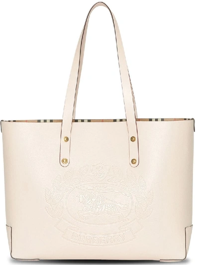 Burberry Embossed Crest Small Leather Tote In Neutrals