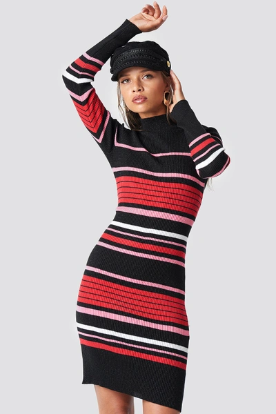 Trendyol Stripe Sweater Midi Dress - Multicolor In Black