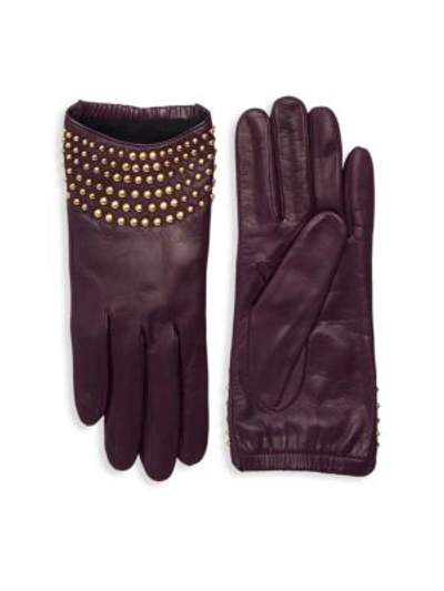 Portolano Studded Leather Gloves In Dark Currant