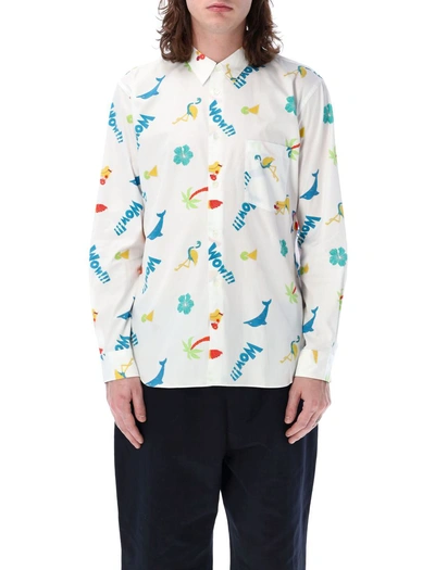 Comme Des Garçons Homme Deux Graphic Prints Cotton Shirt For Men By A Popular Designer Label In White