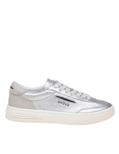 Ghoud Lido Low Sneakers In Silver Leather In Crackle/mirror Silv