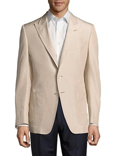 Tom Ford Solid Notch-lapel Silk Jacket In Nude