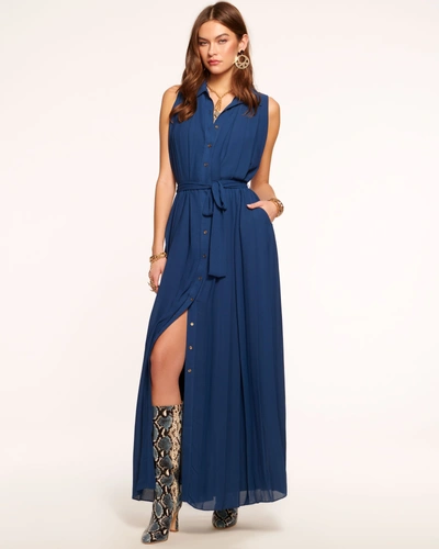 Ramy Brook Coraline Pleated Maxi Dress In Spring Navy