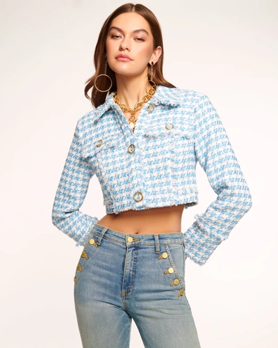 Ramy Brook Maleah Houndstooth Cropped Jacket In Blue Houndstooth