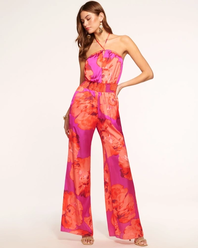 Ramy Brook Mindy Smocked Halter Jumpsuit In Rose Watercolor