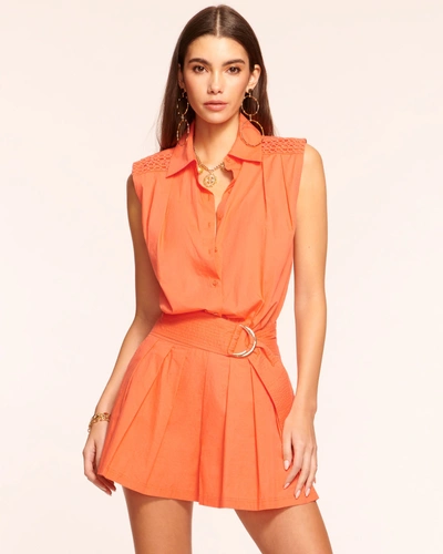 Ramy Brook Nyomi Poplin Belted Romper In Tropic Orange