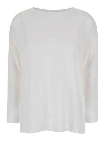 Allude White Shirt With Boart Neckline In Linen Woman