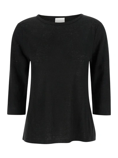 Allude Black Shirt With Boart Neckline In Linen Woman