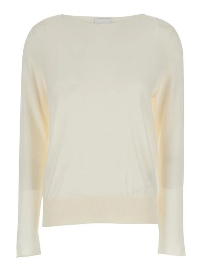 Allude Cream Pullover With Boart Neckline In Wool Woman In White