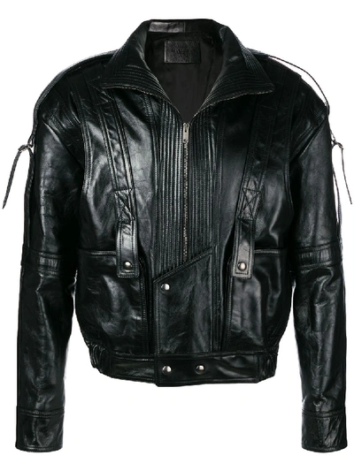 Givenchy Men's Zip-front Calf Leather Jacket W/ Straps On Sleeves In Black