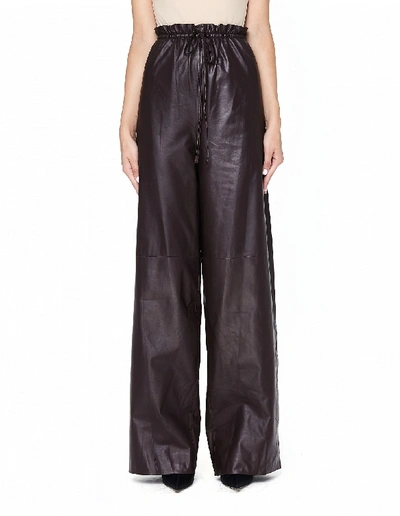 The Row Jr Leather Pajama Pants In Brown