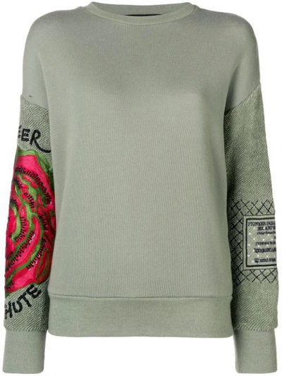 Mr & Mrs Italy Embroidered Sleeve Sweatshirt In Green