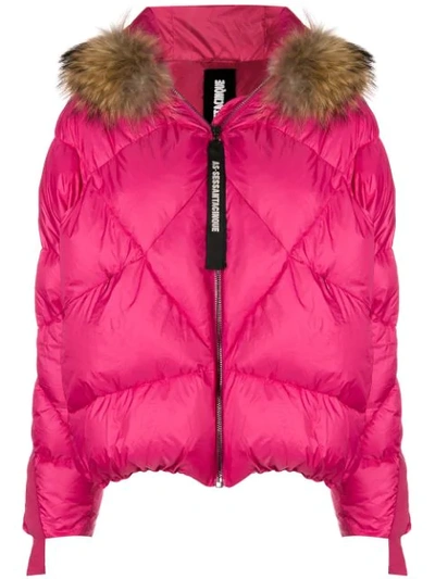 As65 Fur Trimmed Puffer Coat - Pink