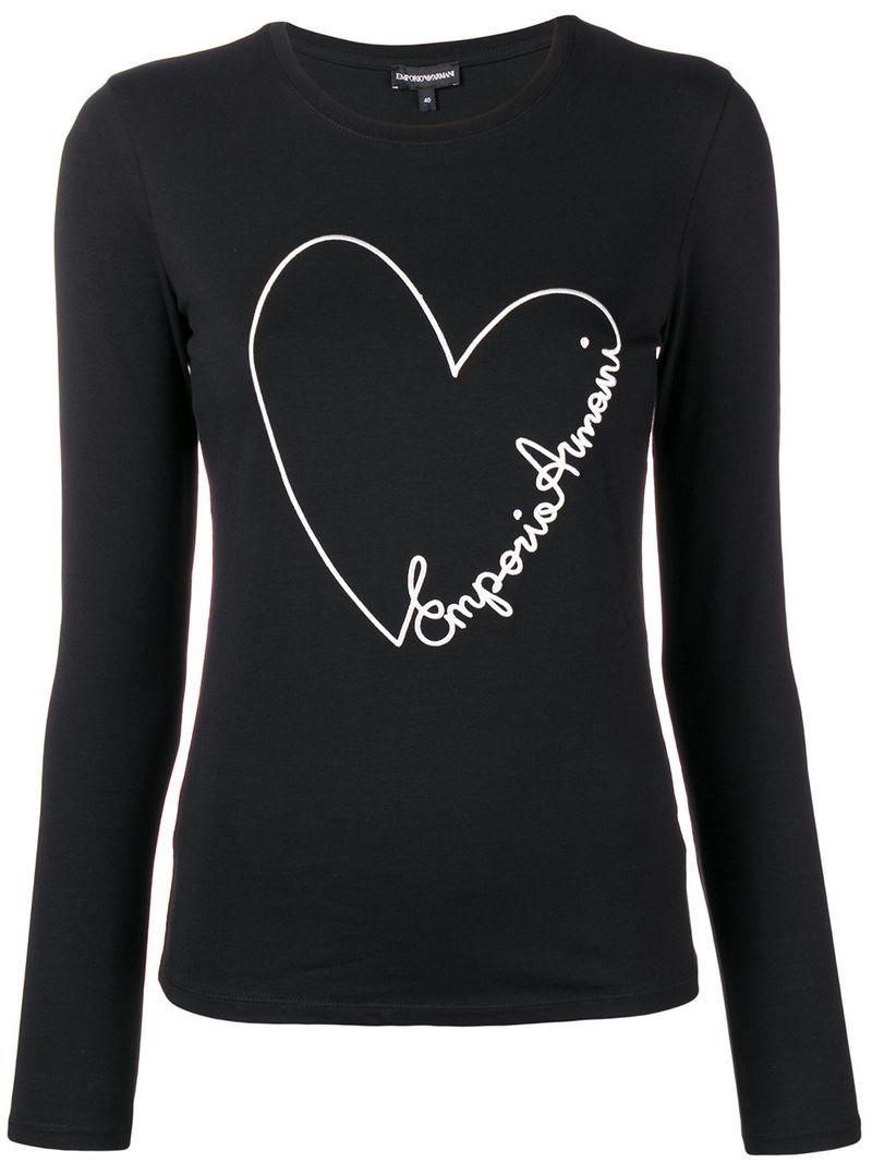 Emporio Armani Embroidered Heart Long-sleeved T-shirt - Black | ModeSens