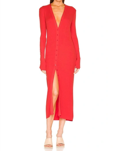 Enza Costa Silk Rib L/s Cardigan Midi In Blood Orange