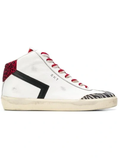 Leather Crown Leopard Print Sneakers - White