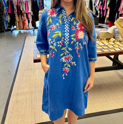 Johnny Was Julie Henley Kimono Sleeve Dress In Blue Gem In Multi