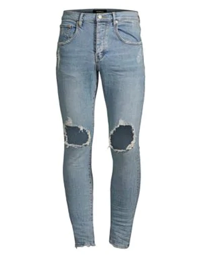 Purple P002 Slim Dropped Fit Ripped Jeans In Light Indigo