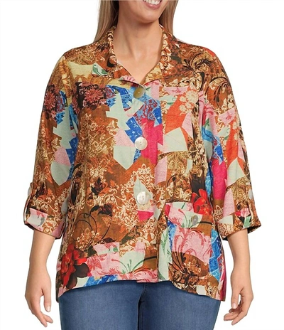 Ali Miles Printed Button Down Tunic In Abstract Multi
