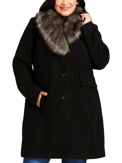 Avenue Plus Womens Woven Long Sleeves Long Coat In Black