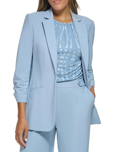 Calvin Klein Womens Knit Stretch One-button Blazer In Blue