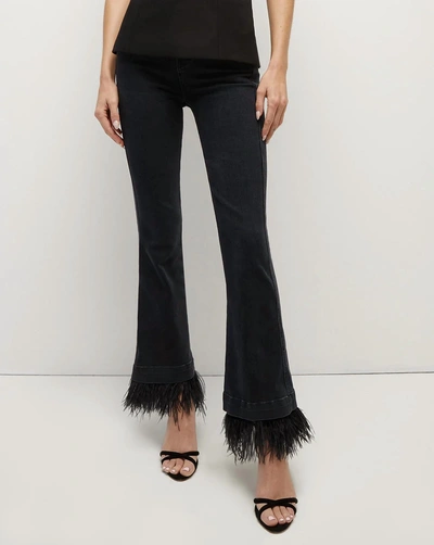 Veronica Beard Carson Kick-flare Jean Feather Trim In Washed Onyx In Multi