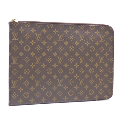 Pre-owned Louis Vuitton Poche Document Canvas Clutch Bag () In Brown